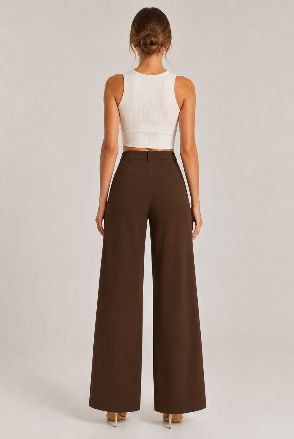 Light gray RARA Boutique straight leg pintuck trouser pants with a tailored fit and subtle creases, displayed on a white background.