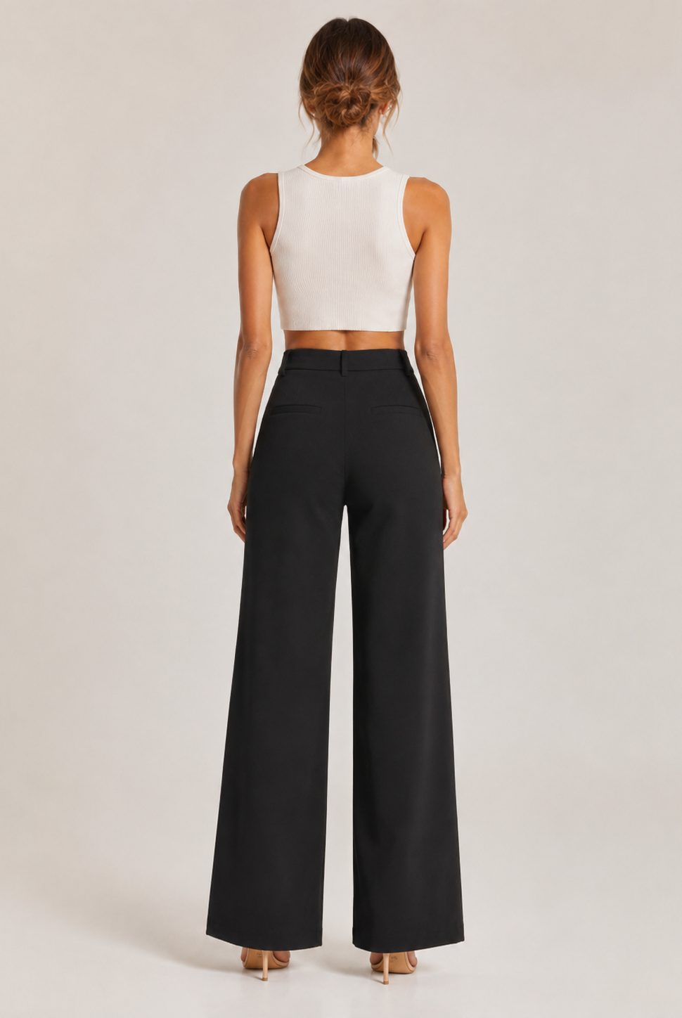 RARA Boutique straight leg pintuck trouser pants in Cien with a tailored fit and clean design, shown on a model.