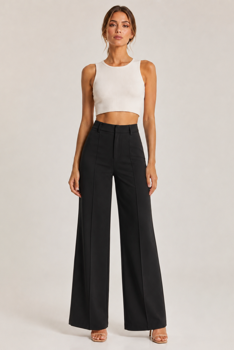 RARA Boutique straight leg pintuck trouser pants in Cien color, featuring a tailored fit and classic style.