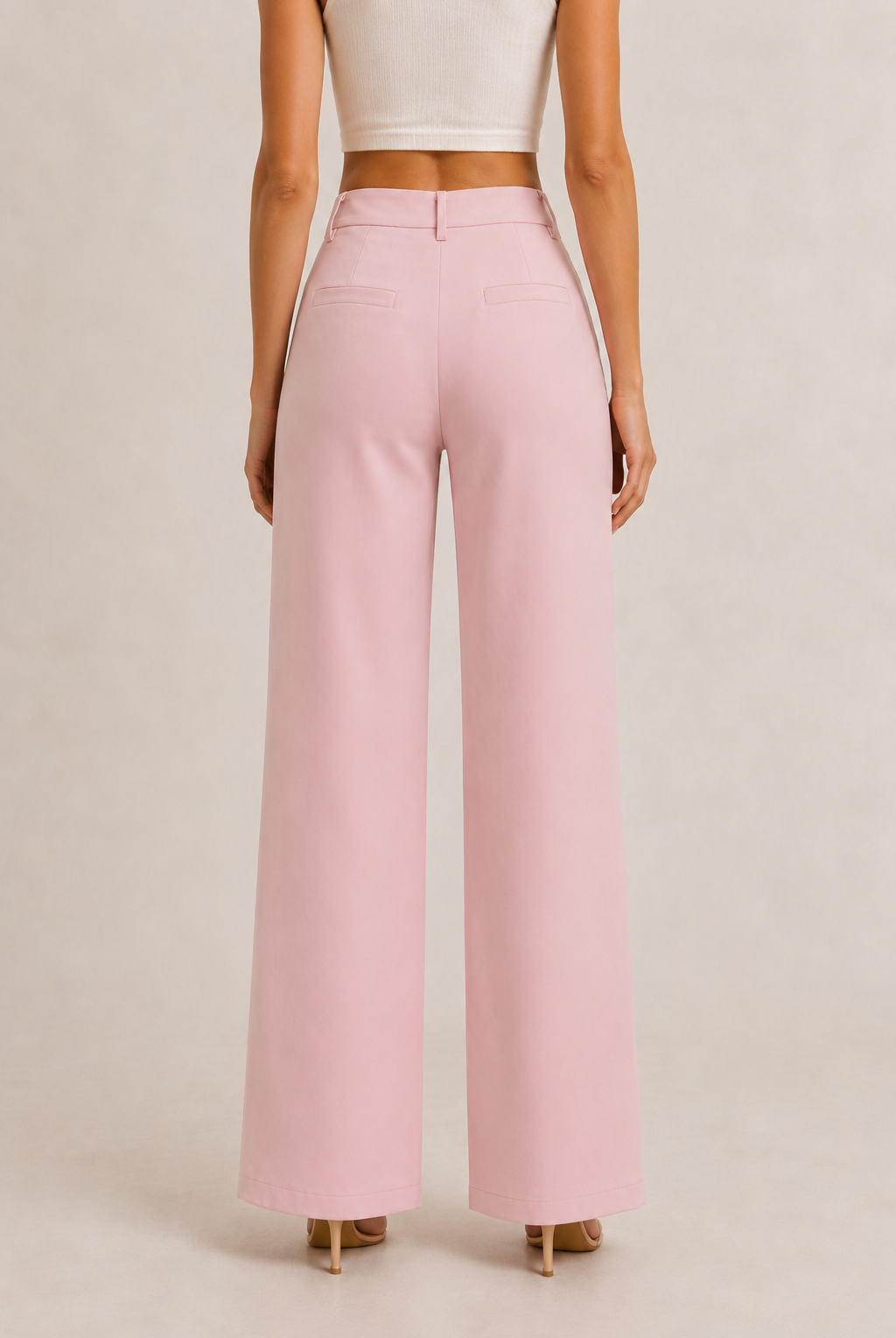 Light beige straight leg pintuck trouser pants by RARA Boutique, featuring a tailored fit and classic design.