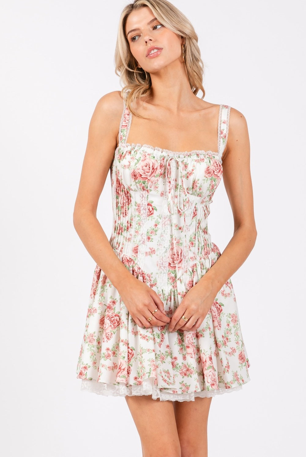 Floral Corset Drop-Waist A-Line Mini Dress - RARA Boutique
