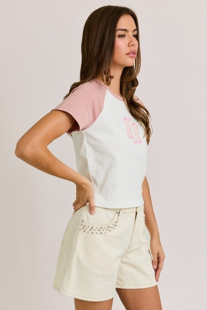 Western Boots Graphic Raglan Baby Tee - Le Lis - RARA Boutique
