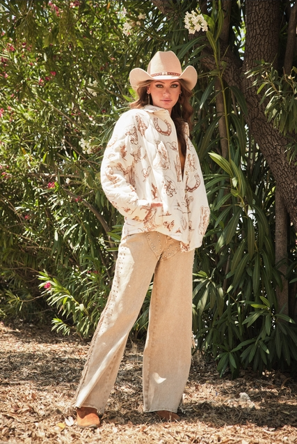 Western Print Quilted Oversized Jacket - Blue B - RARA Boutique