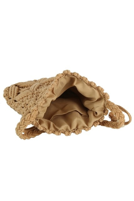 Crochet Braid Macramé Drawstring Crossbody Bag - RARA Boutique