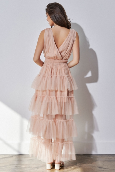Tiered Tulle Ruffle Illusion Maxi Dress - RARA Boutique