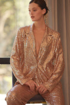 Notched Collar Neck Oversized Sequin Blazer Jacket - Main Strip - RARA Boutique