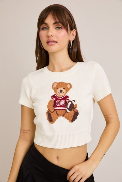 Short Sleeve Football Teddy Bear Sweater Crop Top - Le Lis - RARA Boutique
