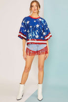 4th of July Star Print Sequin Crop Top - RARA Boutique