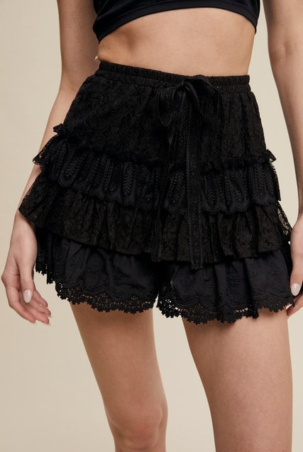 Lace Tiered Ruffle Mini Skort - Listicle - RARA Boutique