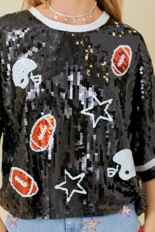 Football Game Day Sequin Top - RARA Boutique