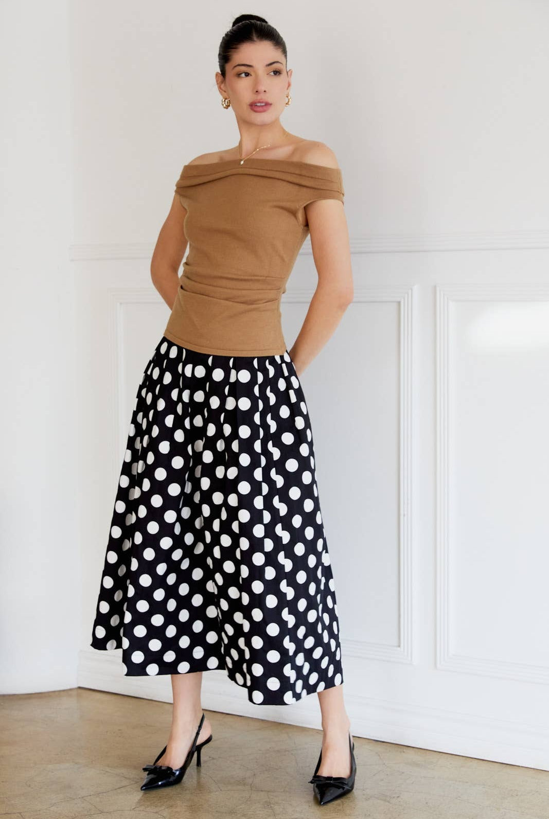 Retro Polka Dot Pleated Circle Midi Skirt - Sunday Edition - RARA Boutique