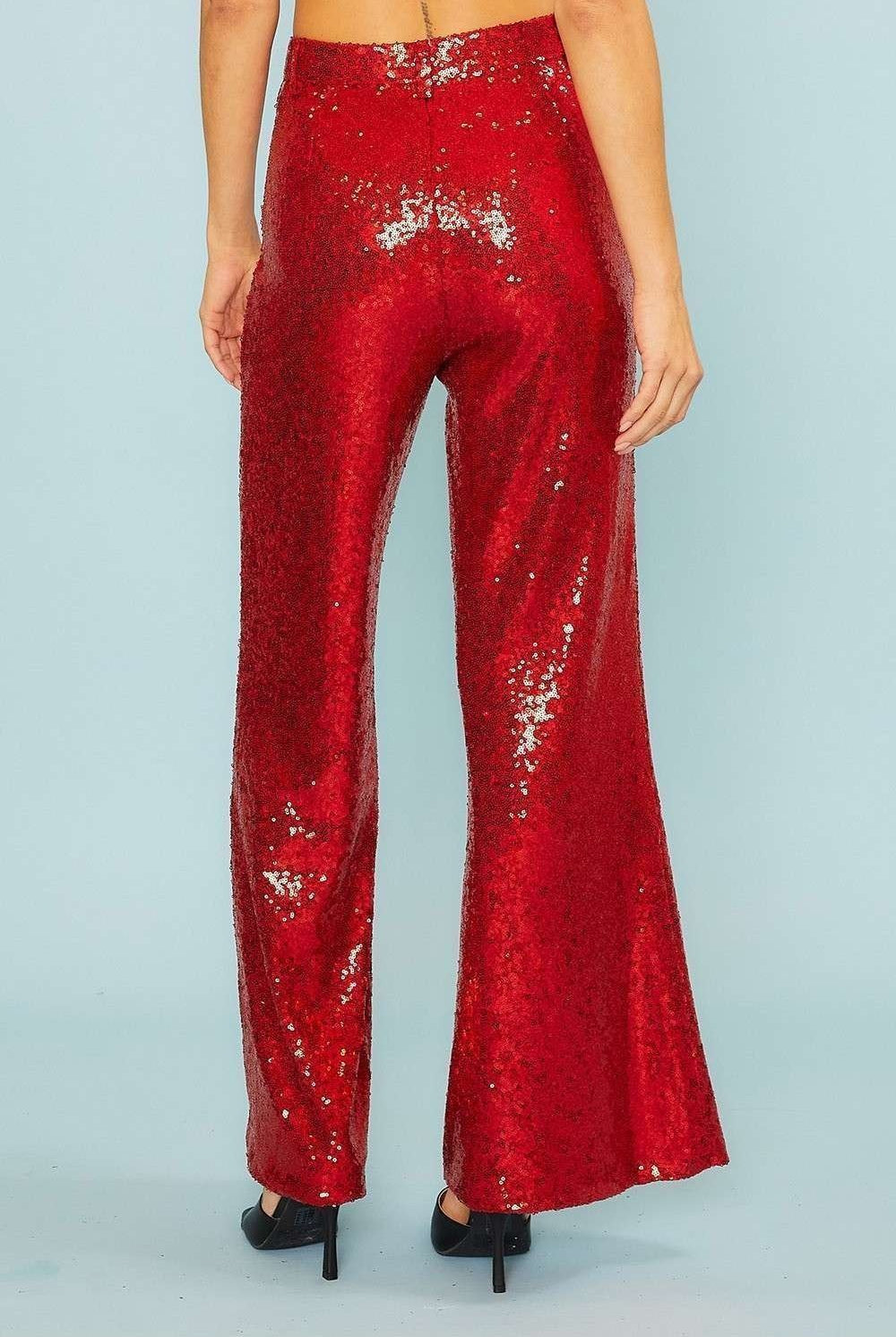 High Rise Wide Leg Sequin Trouser Pants - Main Strip - RARA Boutique