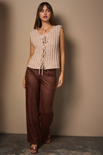 Round Neck Front Tie Chunky Sweater Vest - Le Lis - RARA Boutique