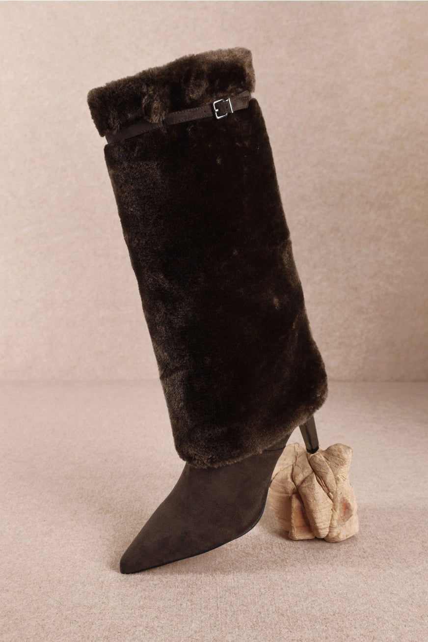 RARA Boutique fur boots in black with soft faux fur lining and rugged sole