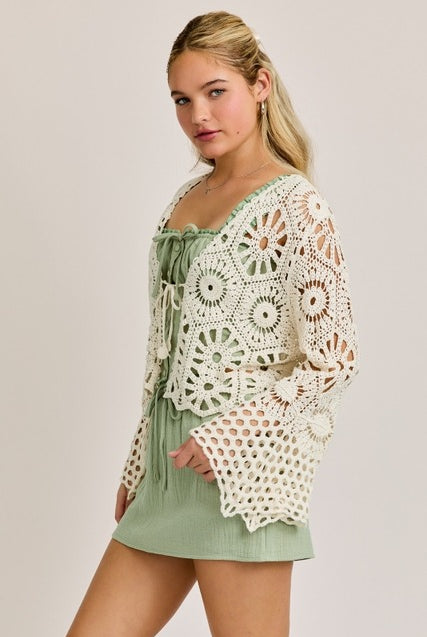 Long Sleeve Crochet Front Tie Open Top - Le Lis - RARA Boutique