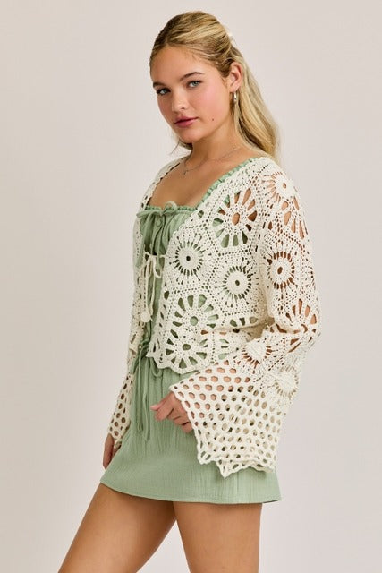 Long Sleeve Crochet Front Tie Open Top - Le Lis - RARA Boutique