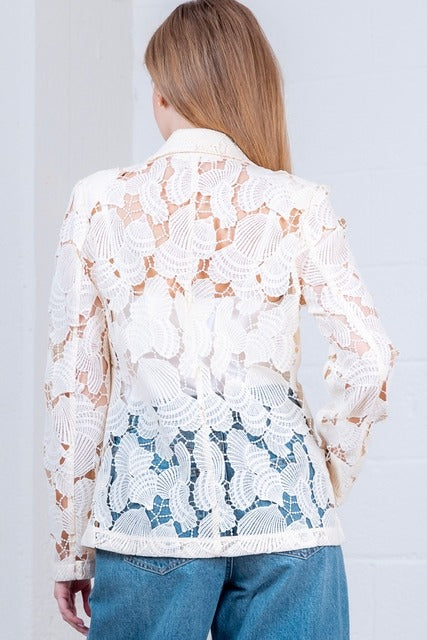 Seashell Lace Blazer Jacket with Gold Shell Button - Taelynn - RARA Boutique