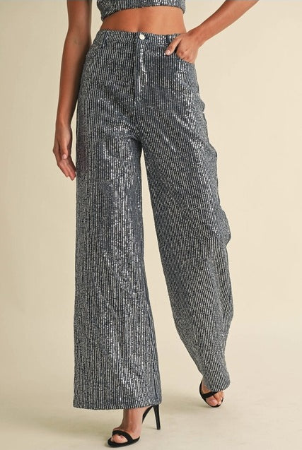 Striped Sequin Wide Leg Jeans - EB Luxe - RARA Boutique