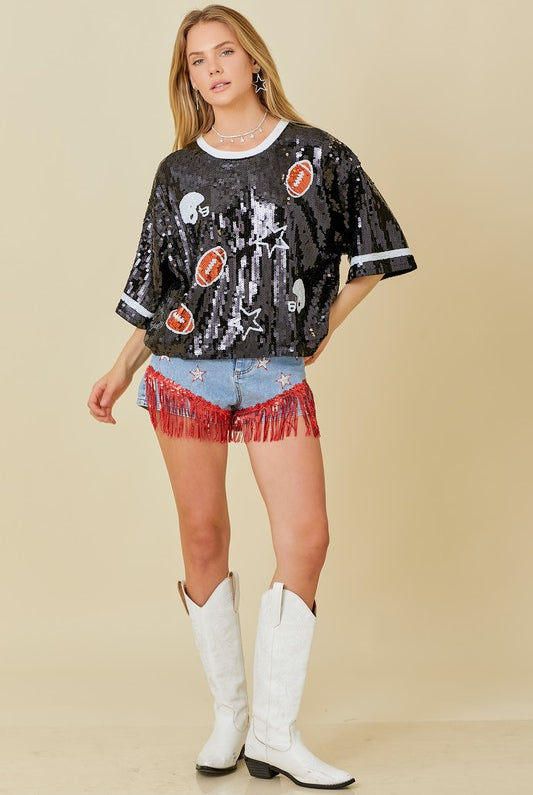Football Game Day Sequin Top - RARA Boutique