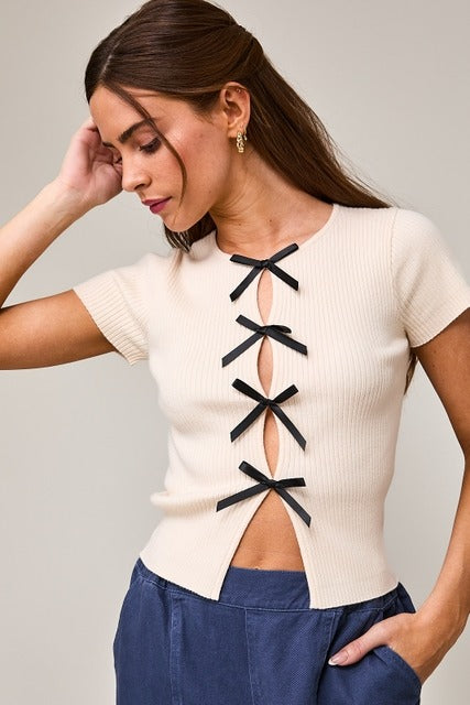 Satin bow details short sleeve Le lis - RARA Boutique