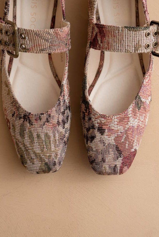 Floral Tapestry Mary Jane Ballet Flats with Buckle - Oasis Society - RARA Boutique