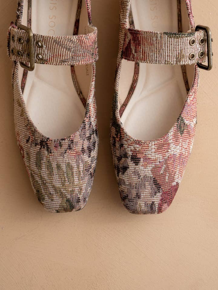 Floral Tapestry Mary Jane Ballet Flats with Buckle - Oasis Society - RARA Boutique