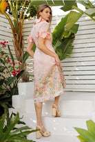 3D Floral Trim High Neck Short Sleeve Midi Dress - EB Luxe - RARA Boutique