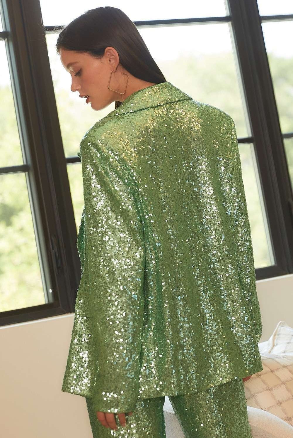 Notched Collar Neck Oversized Sequin Blazer Jacket - Main Strip - RARA Boutique