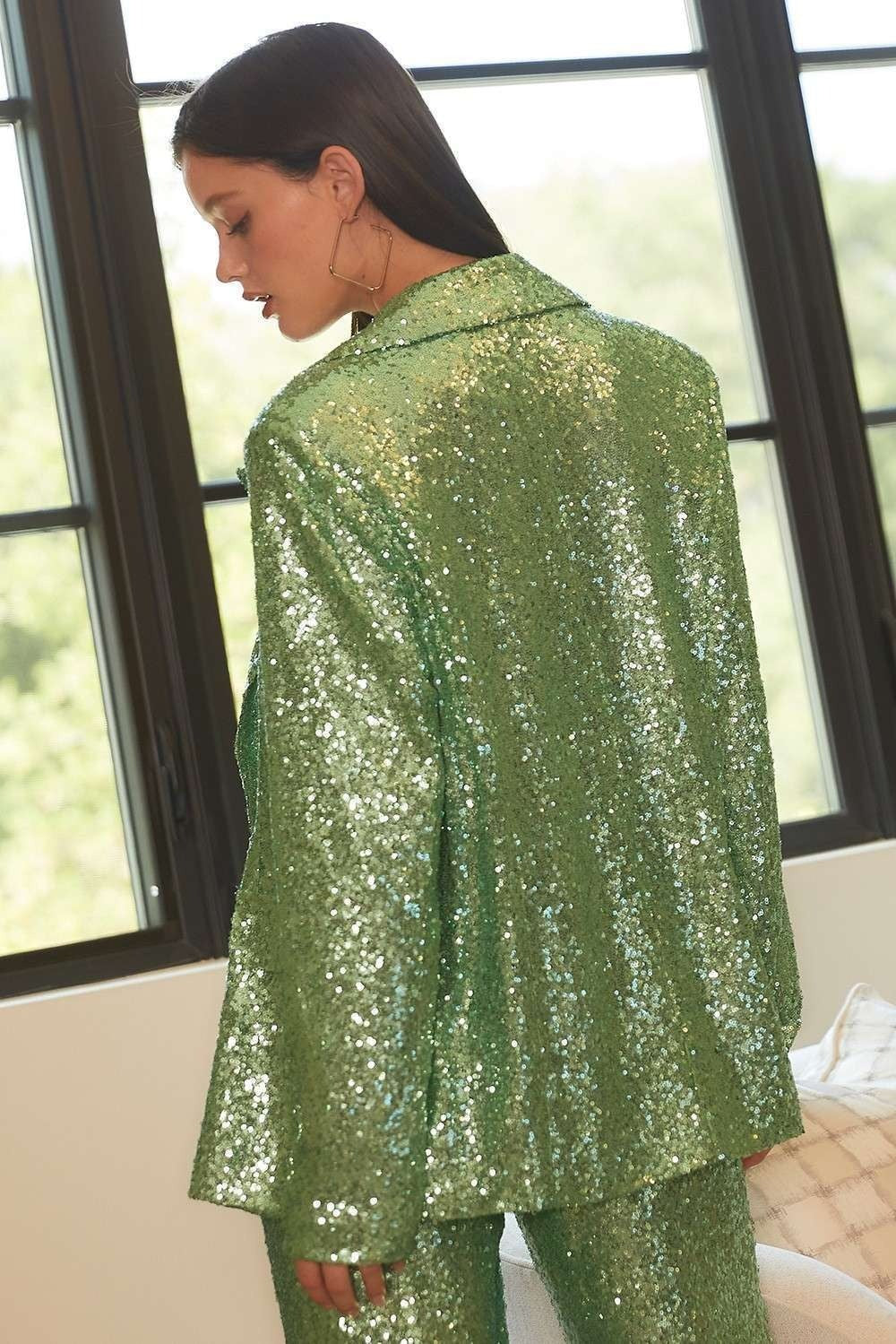 Notched Collar Neck Oversized Sequin Blazer Jacket - Main Strip - RARA Boutique