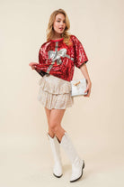 Christmas Bowtie Print Sequin Crop Top - RARA Boutique