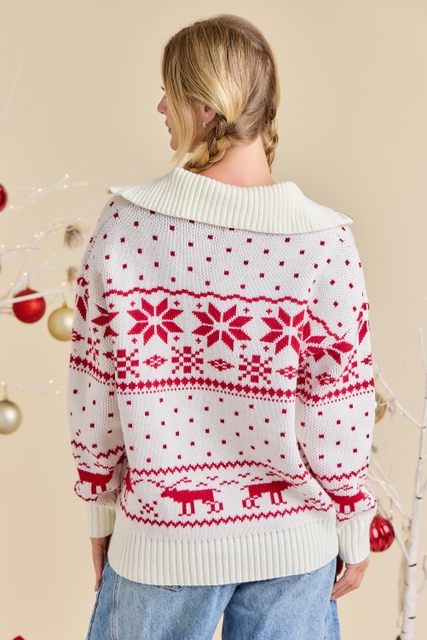 Christmas Faire Isle Knit Sweater Jacket - Main Strip - RARA Boutique