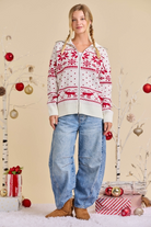 Christmas Faire Isle Knit Sweater Jacket - Main Strip - RARA Boutique