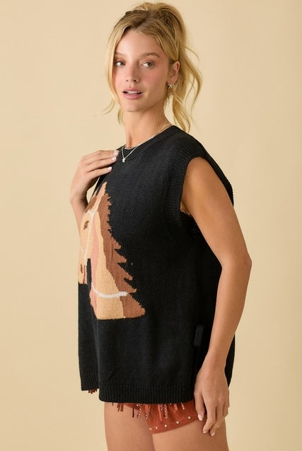 Western Horse Oversized Sleeveless Sweater Vest Top - Main Strip - RARA Boutique