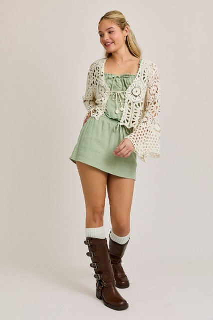 Long Sleeve Crochet Front Tie Open Top - Le Lis - RARA Boutique