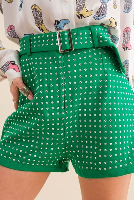 Studded Blue B Shorts - RARA Boutique
