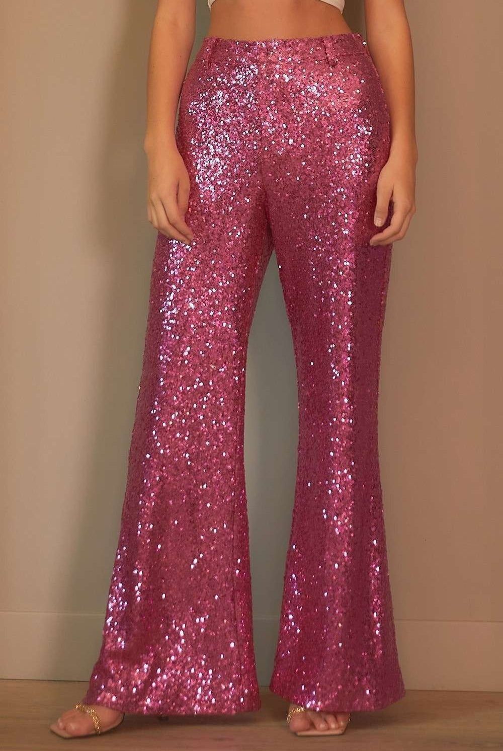 High Rise Wide Leg Sequin Trouser Pants - Main Strip - RARA Boutique