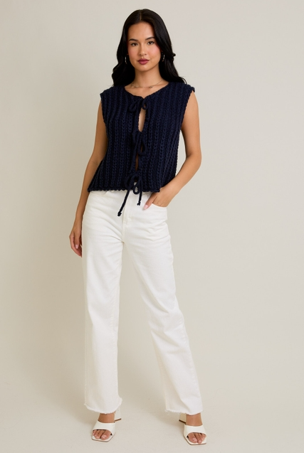 Round Neck Front Tie Chunky Sweater Vest - Le Lis - RARA Boutique