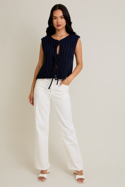 Round Neck Front Tie Chunky Sweater Vest - Le Lis - RARA Boutique