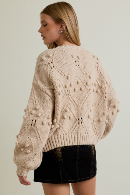 Velvet Bow Front Pom Pom Knit Chunky Cardigan - Le Lis - RARA Boutique