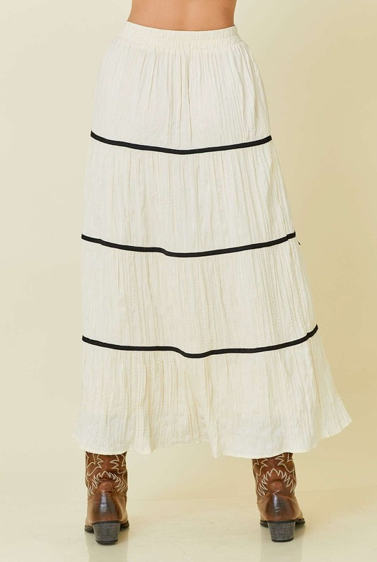 Plisse Bow Contrast Trim Maxi Skirt - Main Strip - RARA Boutique