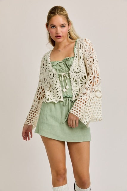 Long Sleeve Crochet Front Tie Open Top - Le Lis - RARA Boutique