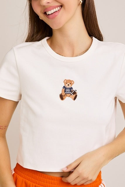 Embroidered Football Teddy Bear Baby Tee - Le Lis - RARA Boutique
