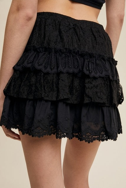 Lace Tiered Ruffle Mini Skort - Listicle - RARA Boutique