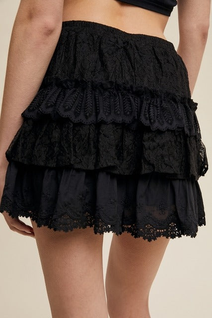 Lace Tiered Ruffle Mini Skort - Listicle - RARA Boutique