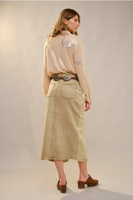 Western Embroidered Sequin Button Down Shirt - Blue B - RARA Boutique