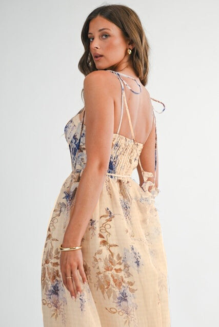 Floral Tie-Shoulder Sweetheart Midi Dress - EB Luxe - RARA Boutique