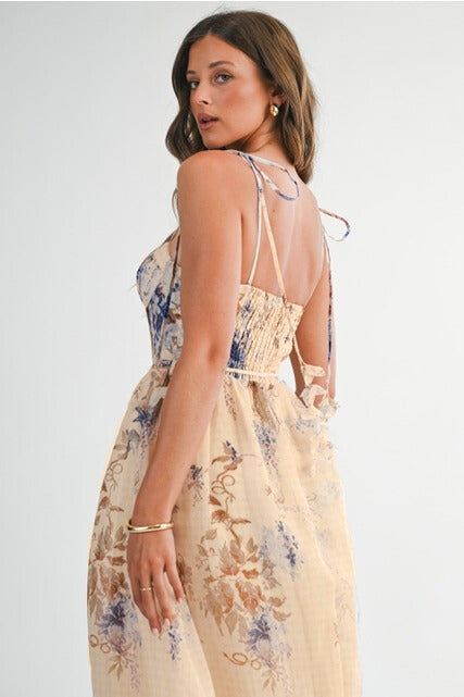Floral Tie-Shoulder Sweetheart Midi Dress - EB Luxe - RARA Boutique