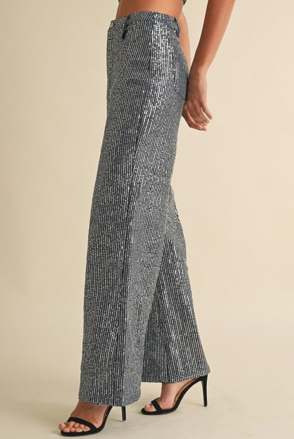 Striped Sequin Wide Leg Jeans - EB Luxe - RARA Boutique