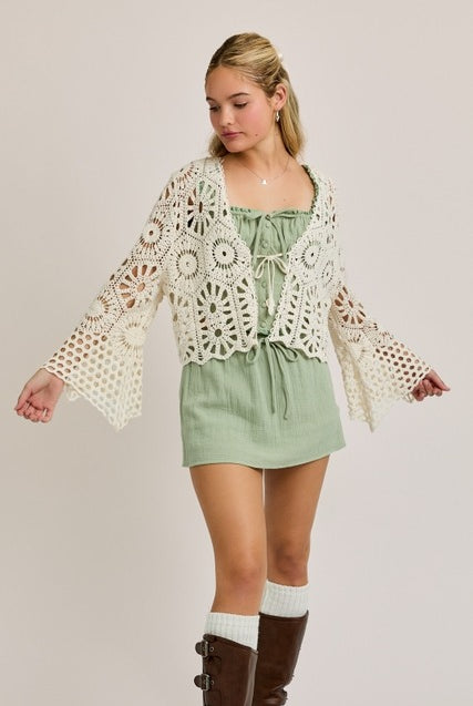 Long Sleeve Crochet Front Tie Open Top - Le Lis - RARA Boutique