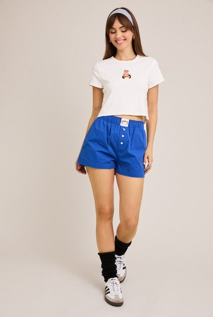 Embroidered Football Teddy Bear Baby Tee - Le Lis - RARA Boutique